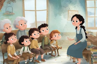 draw children book illustrations and kids cover illustration