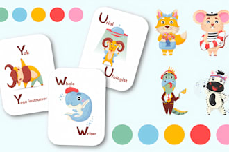 design kids card games, flash cards, affirmation and educational card sets