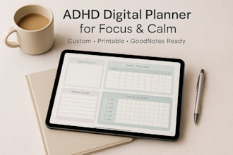 design custom adhd planner, hyperlinked planner, etsy digital product