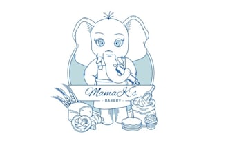 design whimsical elephant small town bakery logo