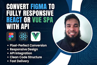 convert figma to fully responsive react or vue spa with API