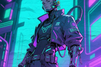 stunning sketch of your character, sci fi fantasy, cyberpunk
