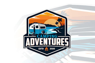 design pictorial cal beach camping logo