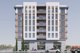 redesign exterior 3d front elevation of house, rendering architecture, 8k render