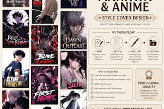design webtoon or novel cover in anime or manhwa style