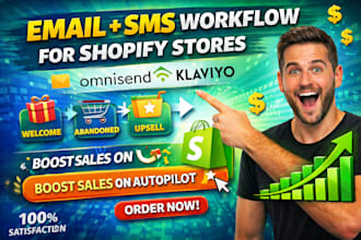 craft engaging omnisend klaviyo email template , sms workflow for shopify store