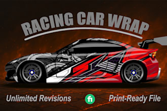 create a professional racing car wraps, sports car wrap designs