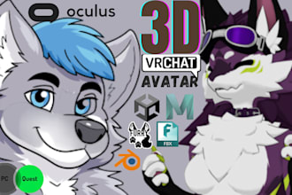 create a custom 3d vrchat avatar, rigging, furry avatar, vrc character amine