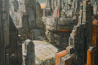 do concept art illustration of science fiction city art