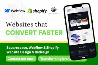 design or redesign squarespace, webflow or shopify site