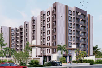 renovate apartment building,elevation plan sketchup landscape lawn,8k render,cgi