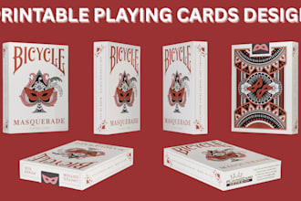 custom 54 playing card poker card deck, tuck box package design, card box mockup