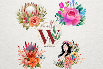 create beautiful feminine flower boho watercolor logo