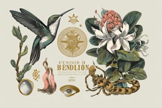 create vintage botanical, mystic, logo design illustration