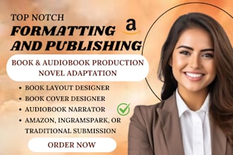 do audiobook production, layout design, book publishing, or novel adaptation