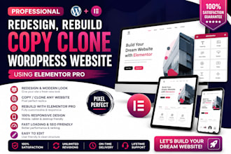 redesign, rebuild , copy clone wordpress website using elementor pro