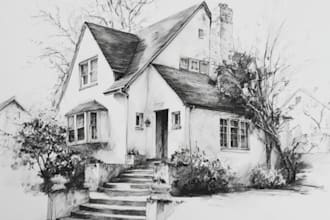 pencil or watercolor sketch your house
