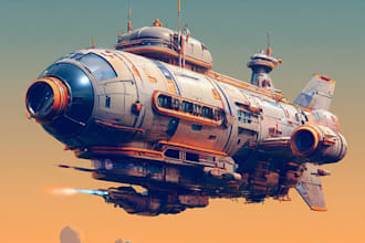 draw spaceship concept art or starship or sci fi vehicle