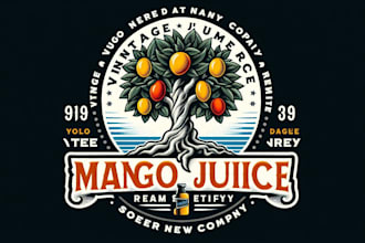 design vintage mango juice tree logo  with source file in 12 hours