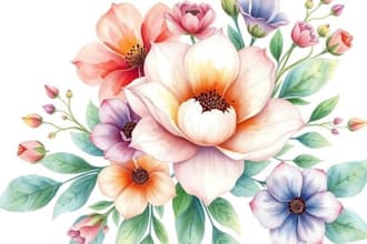 draw beautiful botanic flower floral watercolor illustration