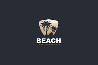 design a palm tree and island logo for beach resorts