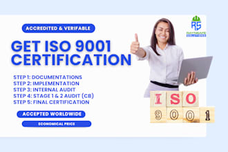 assist in obtaining accredited iso 9001 certificate for your company