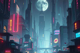 design a sci fi and cyberpunk futuristic city art