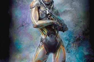draw a fantasy, sci fi, character with hyperrealistic style