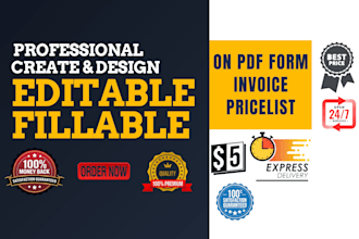 create professional editable, fillable PDF form and invoice pricelist