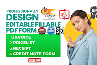 design editable fillable pdf form, invoice, quotation, receipt, credit note form