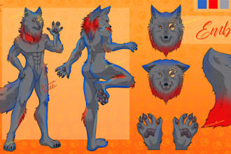draw furry reference sheet, fursona character sheet, anthro, feral oc nsfw sfw