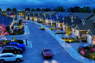 construct 3d estate building,community landscape,8k rendering,outdoor light plan