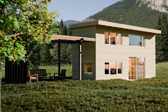 recreate 3d tiny house, wood frame exterior,d5 render,cozy bedroom, modular home