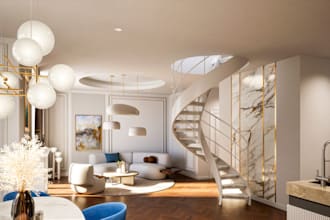 reconfigure apartment interior, minimalist living room, open concept layout, cgi