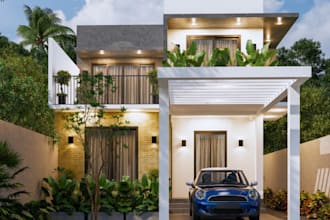 renovate house exterior,detached villa,elevation rendering,facade design,balcony