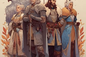 fantasy dnd party and sci fi monster design character sheet game concept art