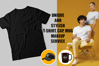 create t shirt, mug, cap, and hat mockups for your brand or product