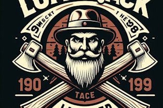 design high quality lumberjack axes vintage logo with t shirt design
