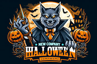 design creative wolf and halloween mascot logo for your business