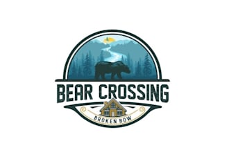 design wonderful bear crossing cabin logo