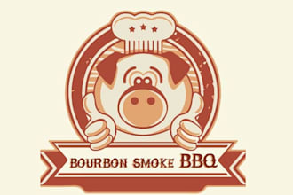 do super BBQ team catering restaurant logo with bourbon bar