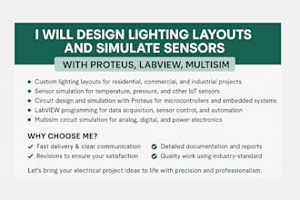 design lighting layouts and simulate sensors with proteus, labview, multisim,pcb