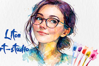 custom watercolor portrait and digital illustration from any photo