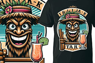 design high quality tiki bar vintage logo with t shirt design