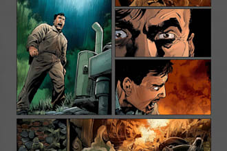 create sequential comic book illustration, book art, covers