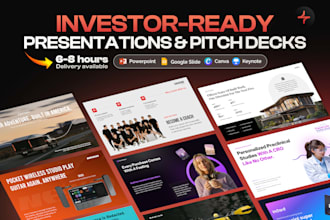 design powerpoint presentations, investor pitch decks, and google slides