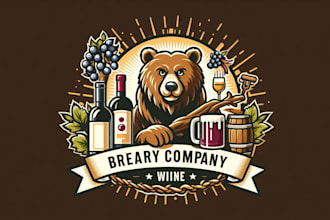 create an eye catching wine mascot bear vintage logo for you in one day