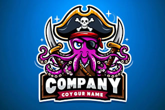 create cartoon pirate octopus mascot logo for you with my on creativity