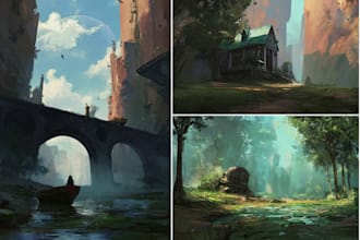 draw environment concept art, fantasy worlds