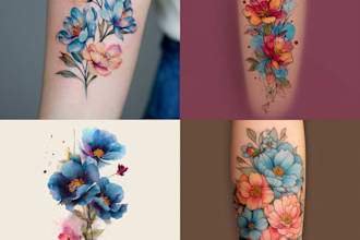 create a beautiful watercolor flowers tattoo design for you
